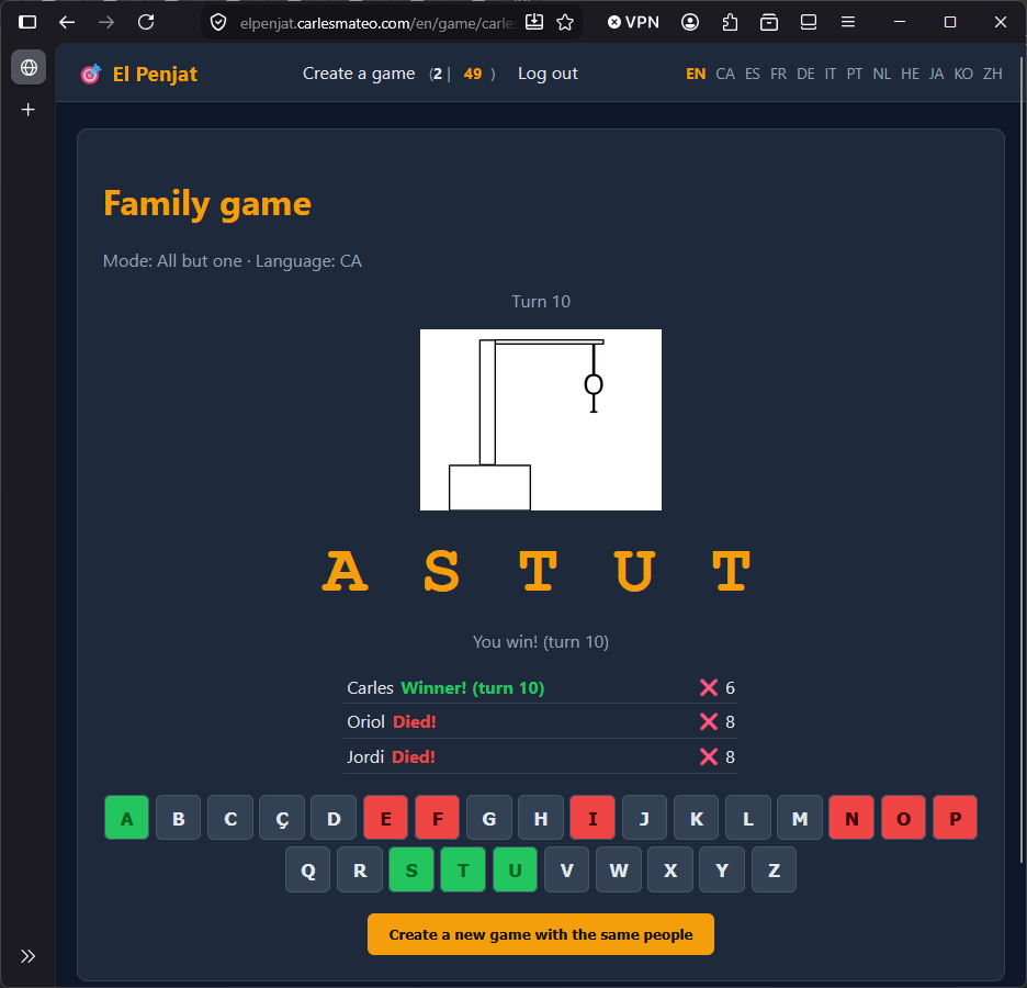 The game has finished