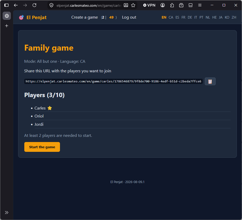 Waiting room with players ready